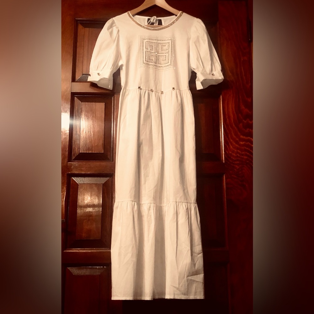 New NWT Made in Italy white cotton maxi dress size M/L